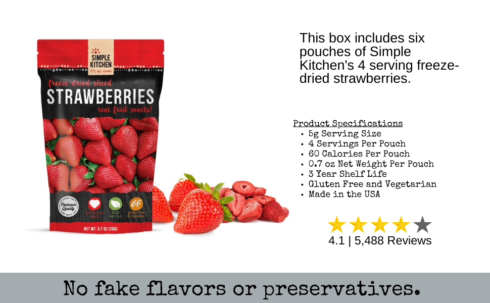 Ready Wise Freeze Dried Strawberries - 20 Servings- 6 pouches