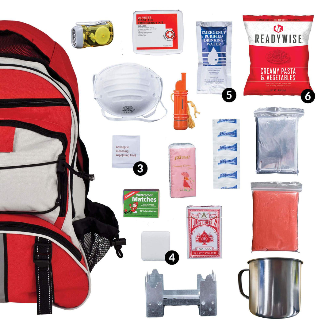 64 Piece Survival Backpack - Red